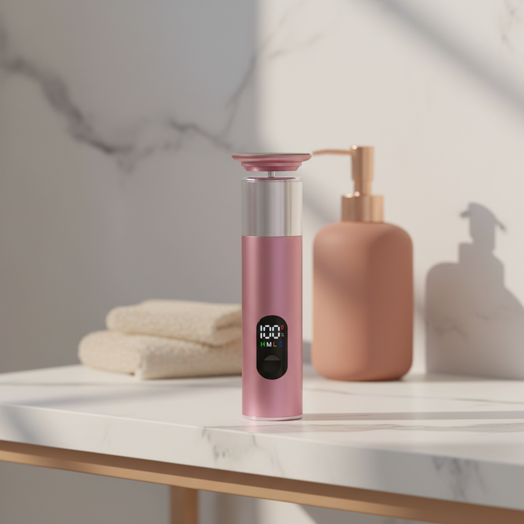Electric callus remover displayed on a marble bathroom shelf